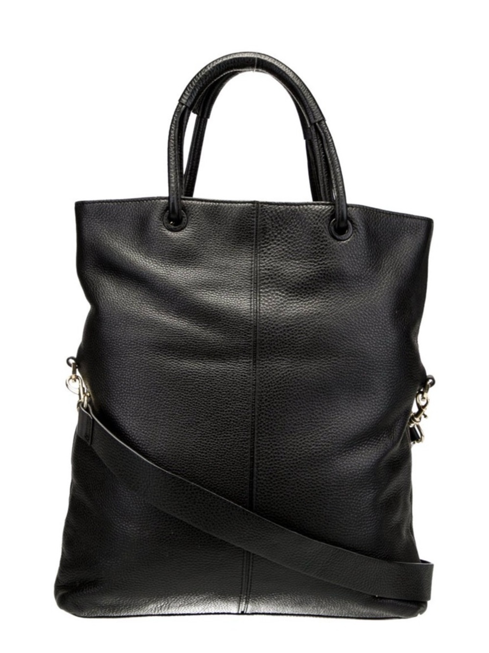 Halston Heritage Black Pebbled Leather Tote with Detachable Strap